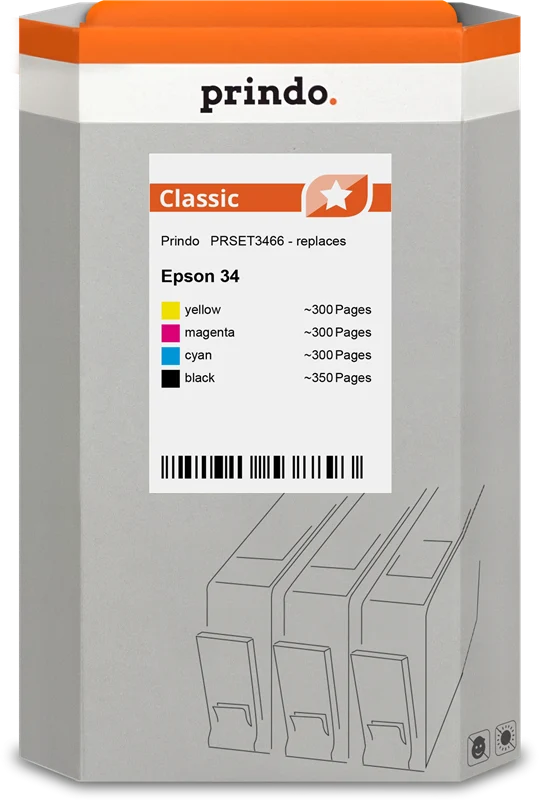 Prindo Classic Multipack kompatibel mit Epson 34 Multipack Schwarz/Cyan/Magenta/Gelb