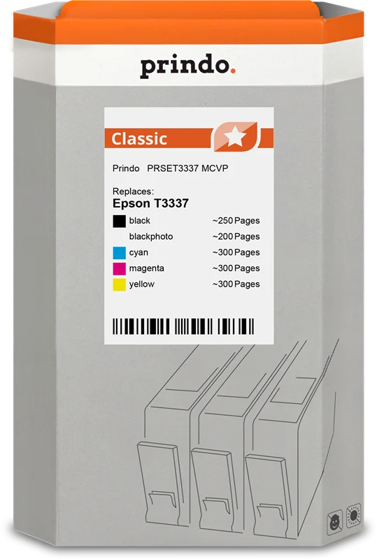 Prindo Classic Multipack kompatibel mit Epson 33 Schwarz/Cyan/Magenta/Gelb