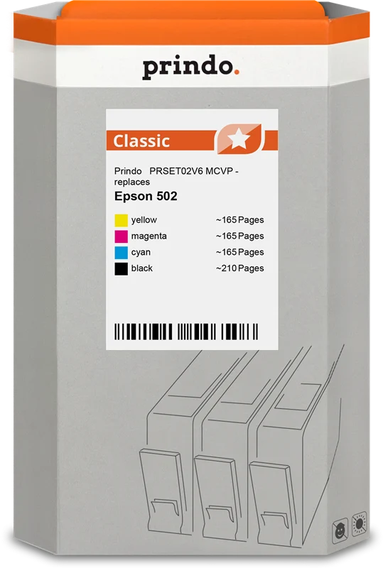 Prindo Classic Multipack kompatibel mit Epson 502 Schwarz/Cyan/Magenta/Gelb