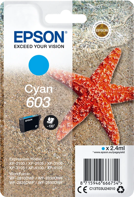 Epson 603 Cyan Druckerpatrone C13T03U24010
