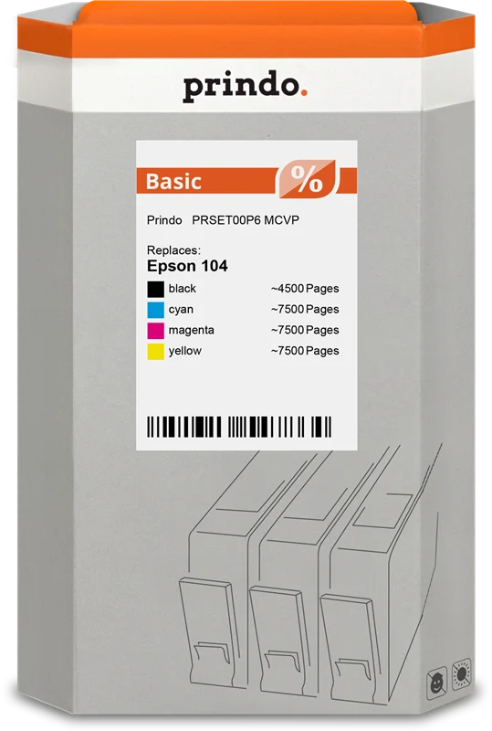 Prindo Basic Multipack kompatibel mit Epson 104 Schwarz/Cyan/Magenta/Gelb