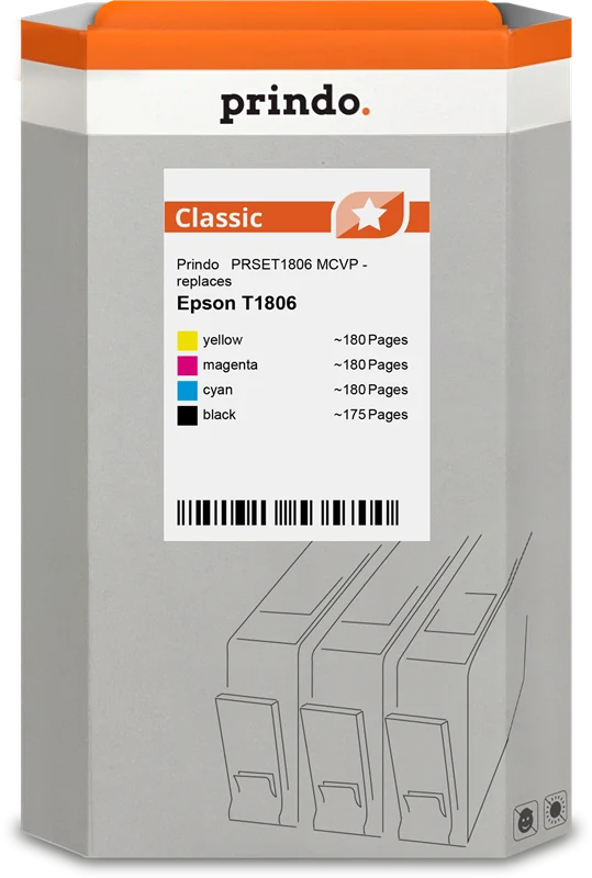 Prindo Classic Multipack kompatibel mit Epson 18 Schwarz/Cyan/Magenta/Gelb