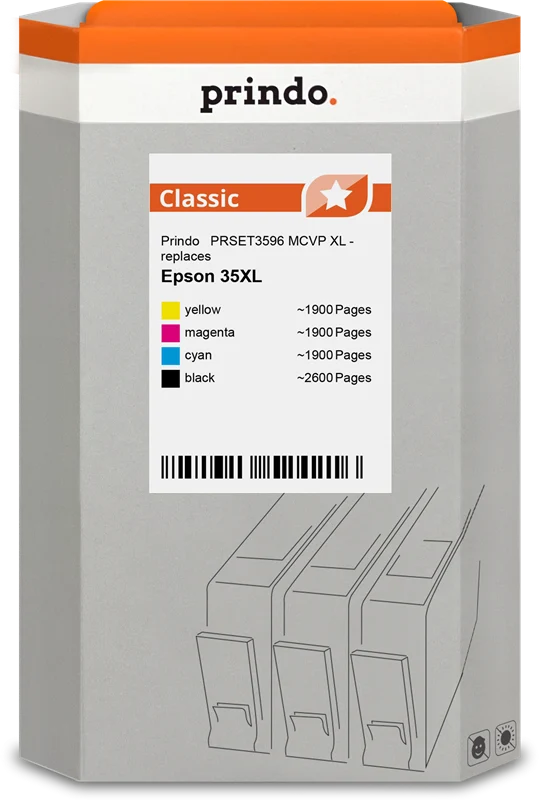 Prindo Classic XL Multipack kompatibel mit Epson 35XL Schwarz/Cyan/Magenta/Gelb