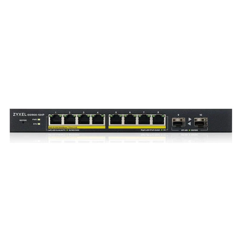 Zyxel GS1900-10HP Managed L2 Gigabit Ethernet (10/100/1000) Power over Ethernet (PoE) Schwarz