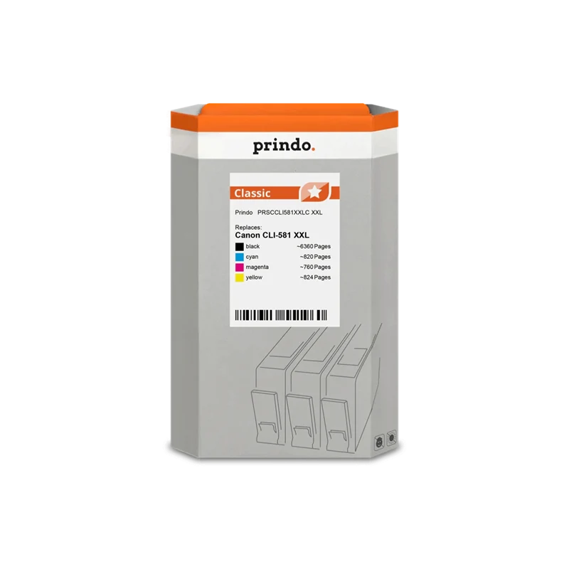 Prindo Classic XXL Multipack kompatibel mit Canon CLI-581 XXL Multipack Schwarz/Cyan/Magenta/Gelb