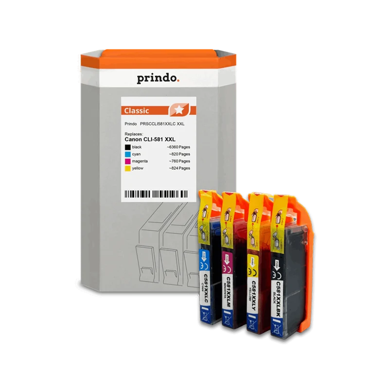 Prindo Classic XXL Multipack kompatibel mit Canon CLI-581 XXL Multipack Schwarz/Cyan/Magenta/Gelb