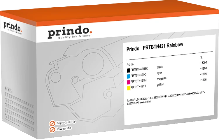 Prindo Classic Multipack kompatibel mit Brother TN421 Multipack Schwarz/Cyan/Magenta/Gelb