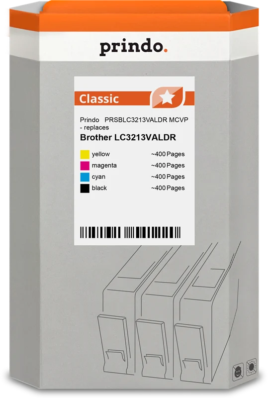 Prindo Classic XL Multipack kompatibel mit Brother LC-3213 Schwarz/Cyan/Magenta/Gelb
