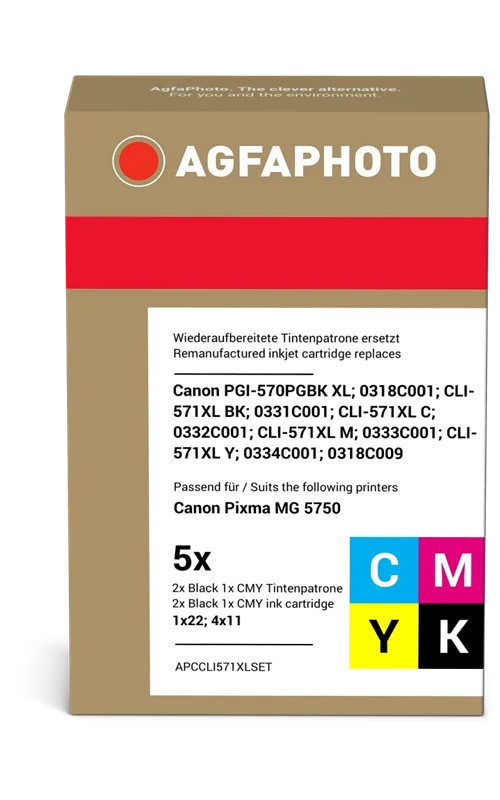 Agfa Photo kompatibel mit Canon PGI-570PGBK XL+CLI-571XL Multipack Schwarz/Cyan/Magenta/Gelb/Photo Black