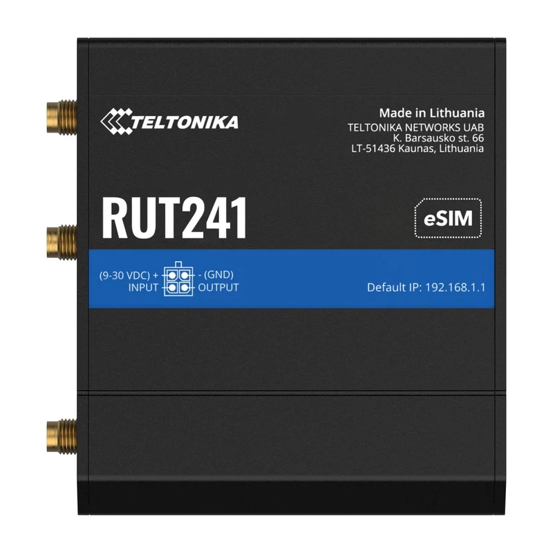 Teltonika RUT241 eSIM | Industrieller 4G-LTE- Router | Cat 4, 2x RJ45 100Mb/s, eSIM Router für