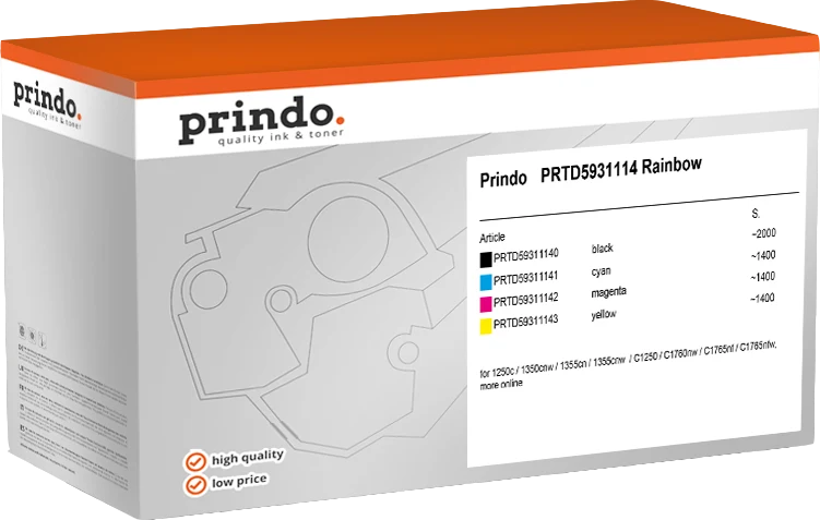 Prindo Classic Multipack kompatibel mit Dell 593-1114 Multipack Schwarz/Cyan/Magenta/Gelb