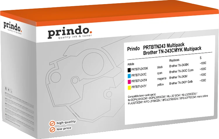 Prindo Classic Multipack kompatibel mit Brother TN-243CMYK Multipack Schwarz/Cyan/Magenta/Gelb