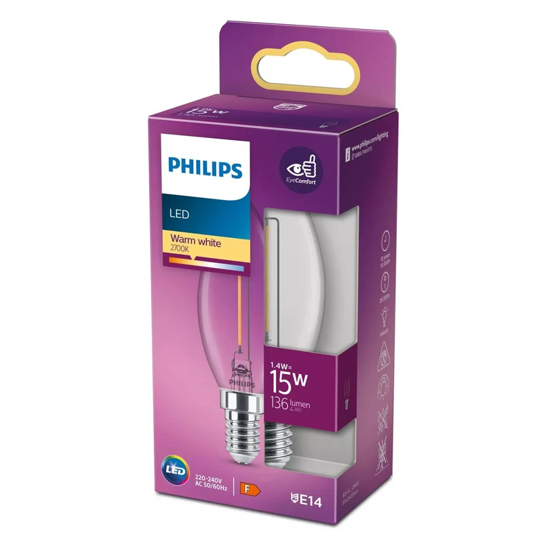 Philips 15W B35 E14 Filament-Kerzenlampe transparent