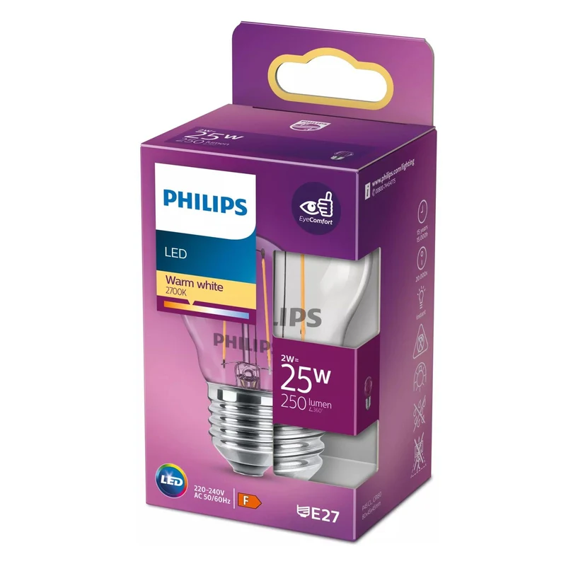Philips 25W P45 E27 Filament-Kerzenlampe transparent