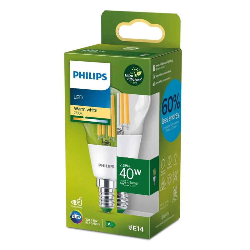 Philips 40W P45 E14 LED Filament Lampe transparent