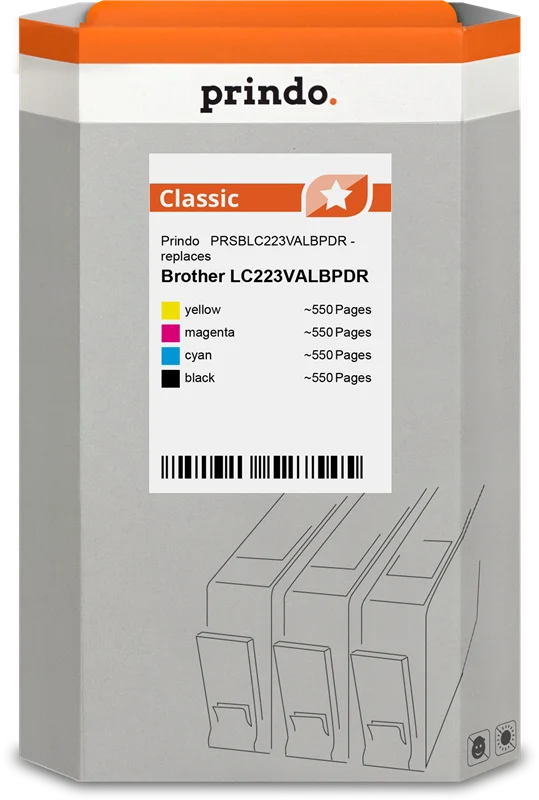 Prindo Classic Multipack kompatibel mit Brother LC-223 Multipack Schwarz/Cyan/Magenta/Gelb