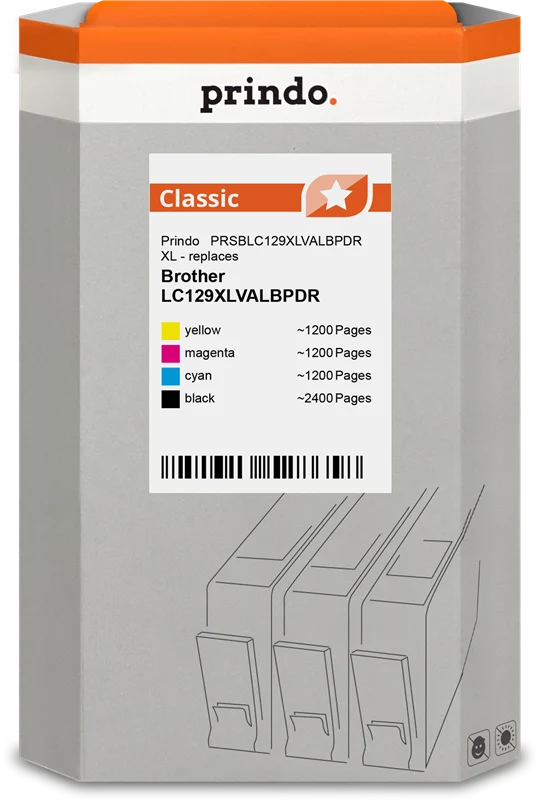 Prindo Classic XL Multipack kompatibel mit Brother LC-129XL+LC-125XL Multipack Schwarz/Cyan/Magenta/Gelb