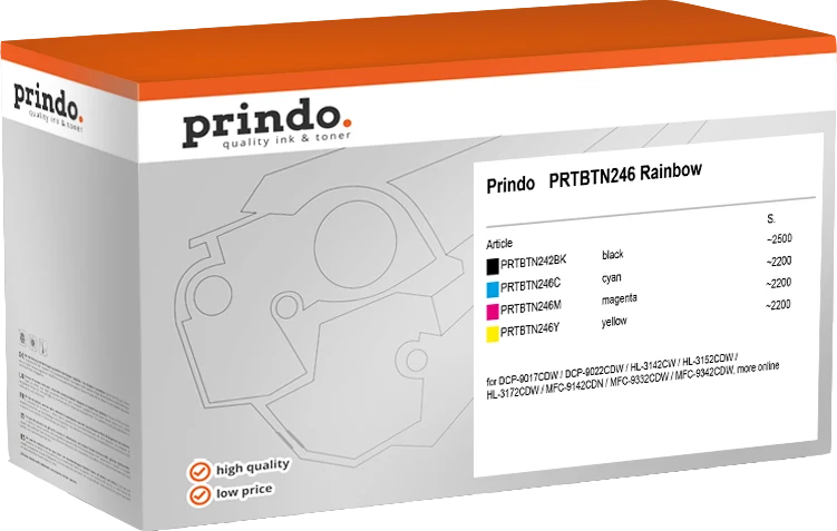 Prindo Classic Multipack kompatibel mit Brother TN242/246 Multipack Schwarz/Cyan/Magenta/Gelb