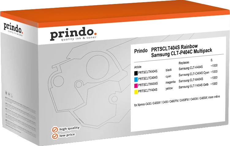 Prindo Classic Multipack kompatibel mit Samsung CLT-P404C Multipack Schwarz/Cyan/Magenta/Gelb