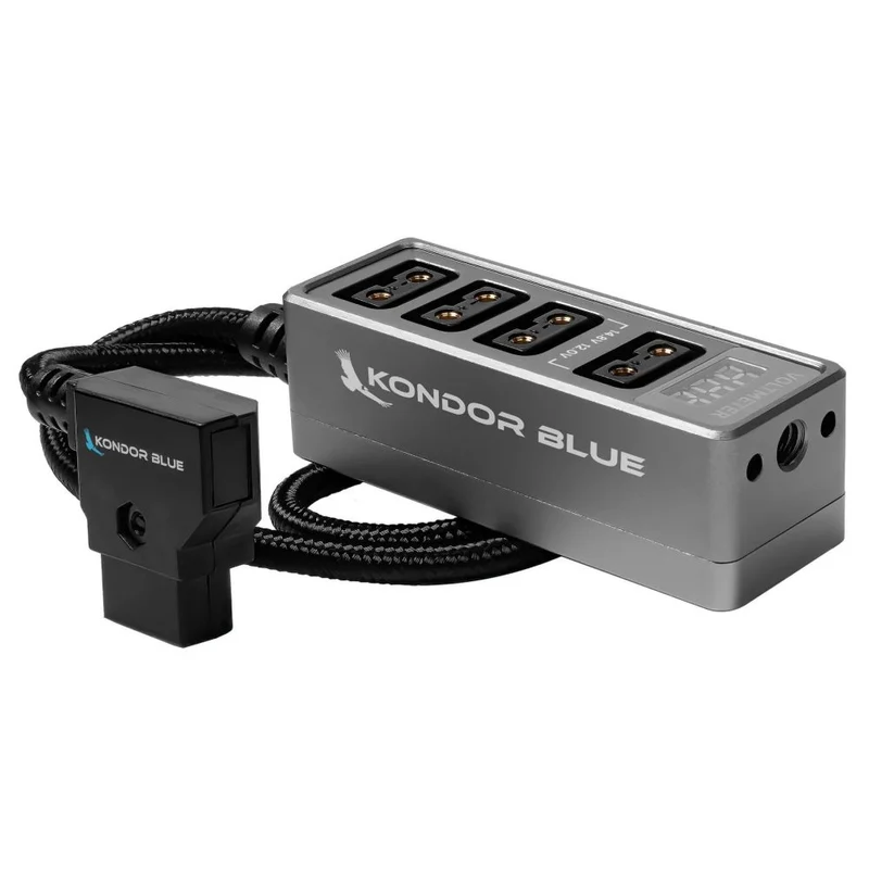 Kondor Blue 12V Metal D-Tap Hub 4 Way Port Power Tap Splitter (1/4"-20 Threads)