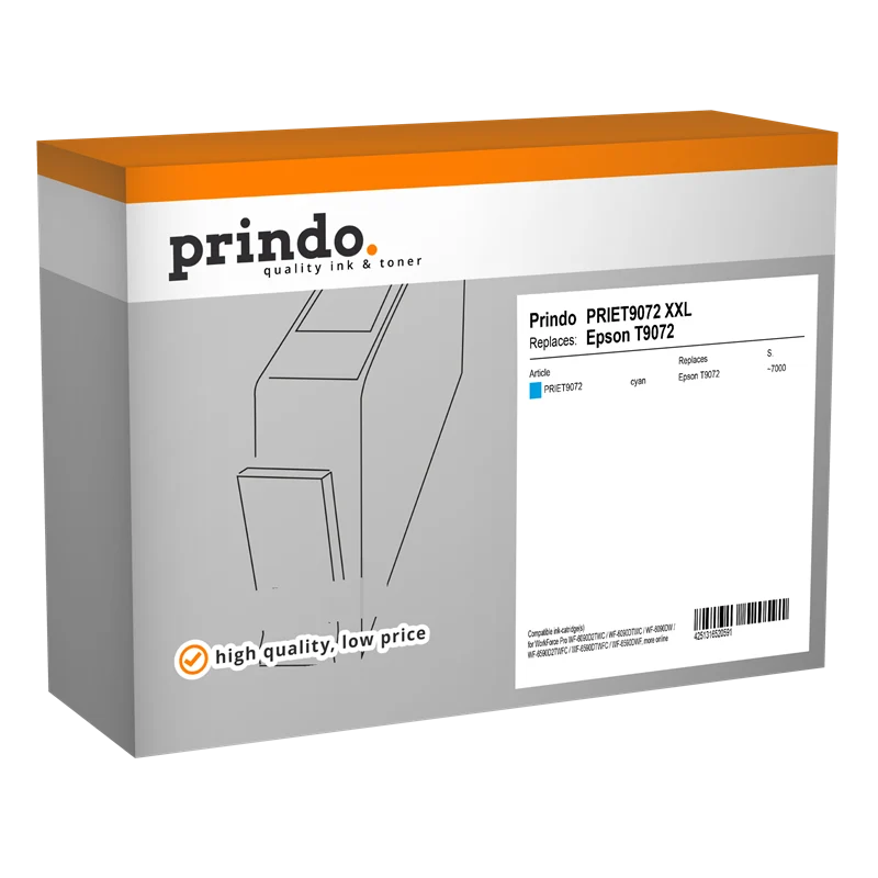 Prindo Classic XXL Druckerpatrone kompatibel mit Epson T9072 XXL Cyan