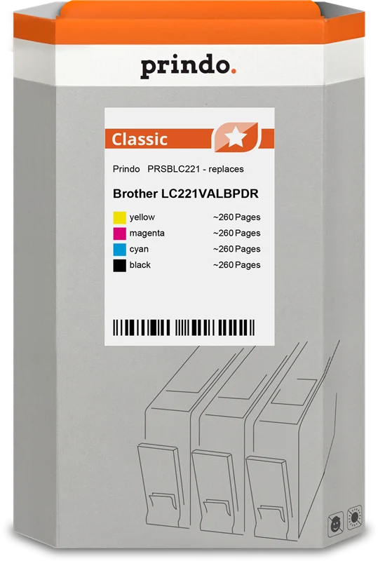 Prindo Classic Multipack kompatibel mit Brother LC-221 Multipack Schwarz/Cyan/Magenta/Gelb