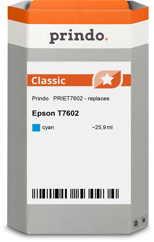 Prindo Classic Druckerpatrone kompatibel mit Epson T7602 Cyan