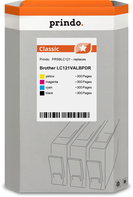 Prindo Classic Multipack kompatibel mit Brother LC-121 Multipack Schwarz/Cyan/Magenta/Gelb