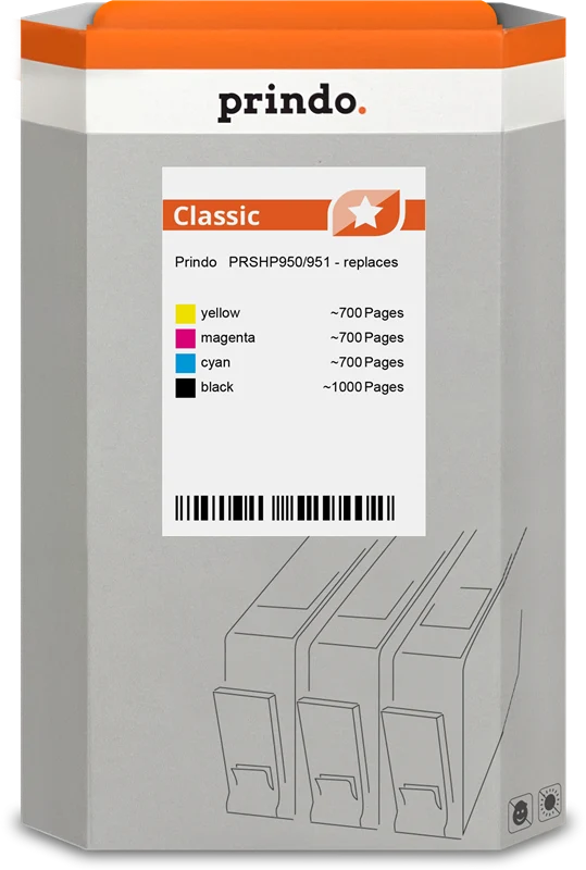 Prindo Classic Multipack kompatibel mit HP 950+951 Multipack Schwarz/Cyan/Magenta/Gelb