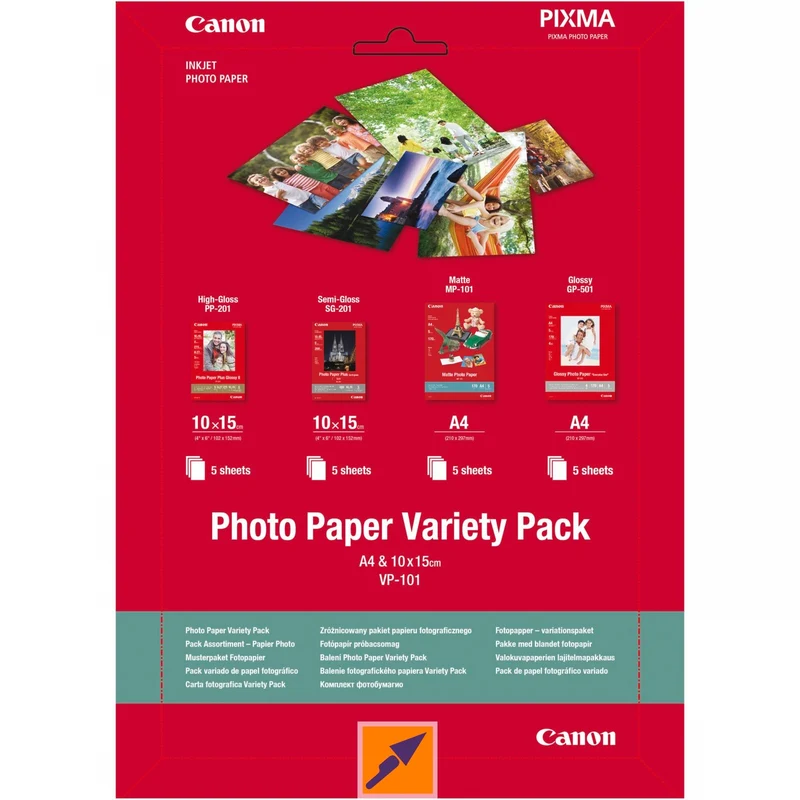 Canon VP-101 Fotopapier Variety Pack A4 und 10x15cm 4x5 Blatt