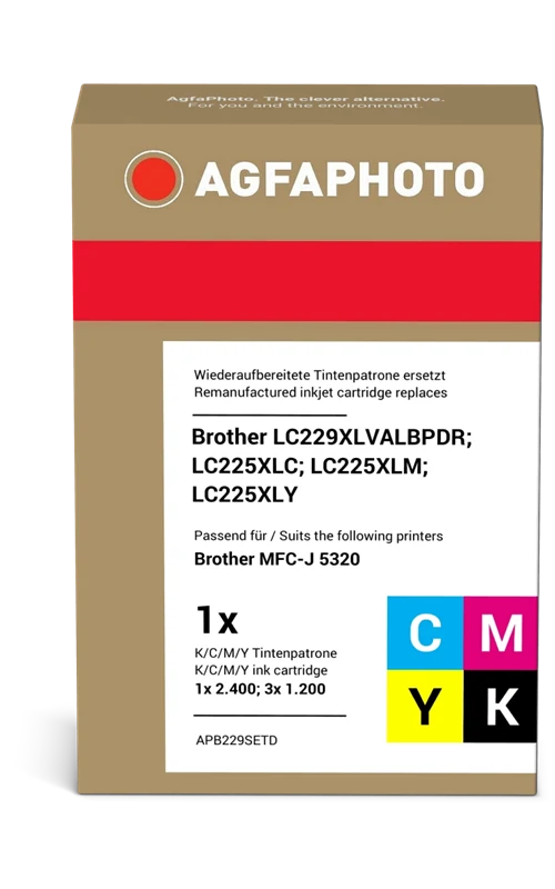 Agfa Photo XL Multipack kompatibel mit Brother LC-229XL+LC-225XL Multipack Schwarz/Cyan/Magenta/Gelb