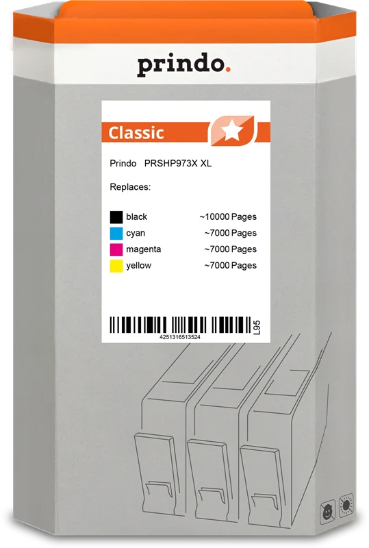 Prindo Classic XL Multipack kompatibel mit HP 973X Schwarz/Cyan/Magenta/Gelb