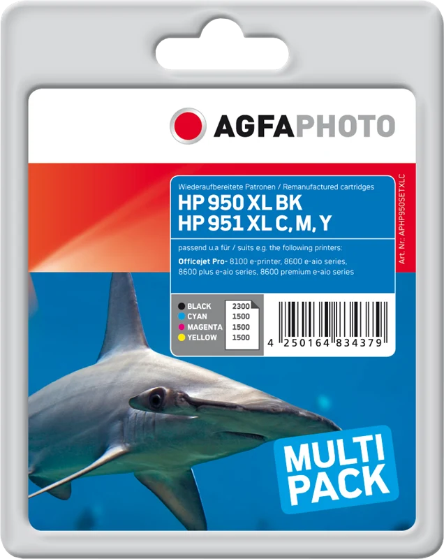Agfa Photo XL Multipack kompatibel mit HP 950XL+951XL Multipack Schwarz/Cyan/Magenta/Gelb