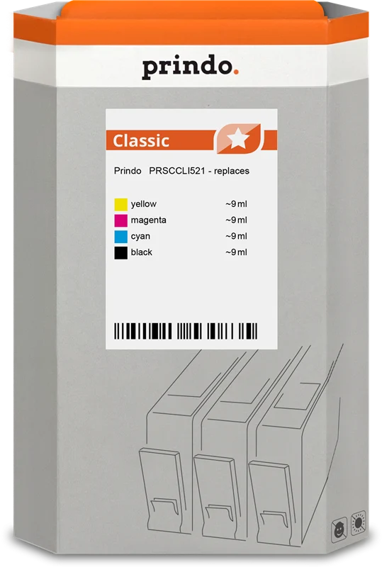 Prindo Classic Multipack kompatibel mit Canon CLI-521 Multipack Schwarz/Cyan/Magenta/Gelb