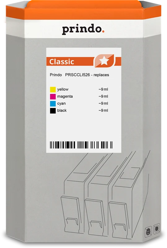 Prindo Classic Multipack kompatibel mit Canon CLI-526 Schwarz/Cyan/Magenta/Gelb