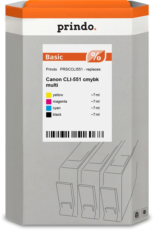 Prindo Basic Multipack kompatibel mit Canon CLI-551 Multipack Schwarz/Cyan/Magenta/Gelb