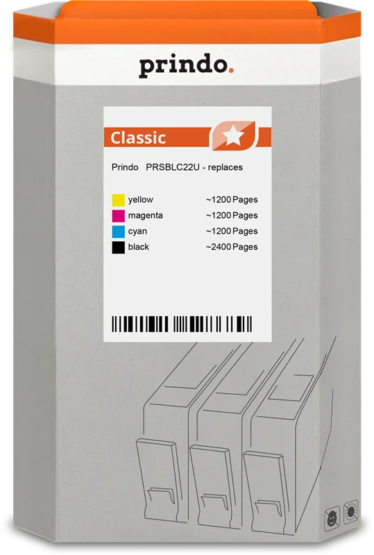 Prindo Classic Multipack kompatibel mit Brother LC22U Multipack Schwarz/Cyan/Magenta/Gelb