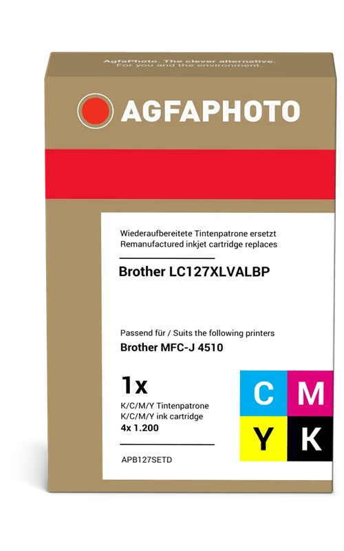 Agfa Photo XL Multipack kompatibel mit Brother LC-127XL+LC-125XL Multipack Schwarz Cyan Magenta Gelb