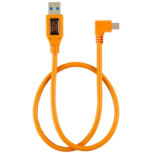Tether-Tools TetherPro USB 2.0 auf Mini-B 5-poliger rechtwinkliger Adapter "Pigtail", 20 "(50 cm), hochsichtbar, orange