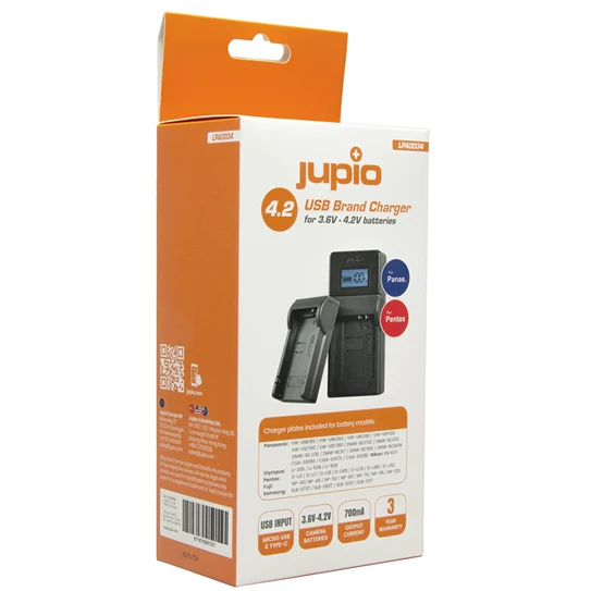 Jupio USB Brand Charger Kit für Panasonic/Pentax 3.6V-4.2V Batterien
