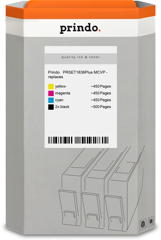 Prindo Basic XL Multipack kompatibel mit Epson 16XL Schwarz/Cyan/Magenta/Gelb