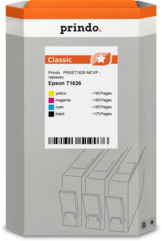 Prindo Classic Multipack kompatibel mit Epson 16 Schwarz/Cyan/Magenta/Gelb