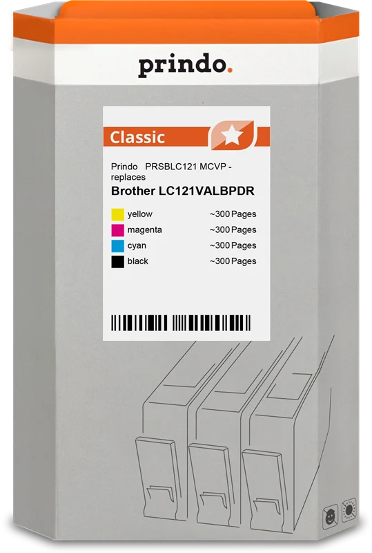Prindo Classic Multipack kompatibel mit Brother LC121 Multipack Schwarz/Cyan/Magenta/Gelb