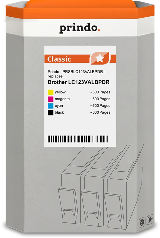 Prindo Classic Multipack kompatibel mit Brother LC-123 Multipack Schwarz/Cyan/Magenta/Gelb