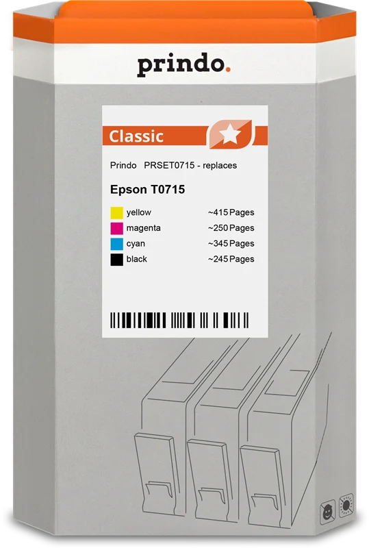 Prindo Classic Multipack kompatibel mit Epson T0715 Multipack Schwarz/Cyan/Magenta/Gelb