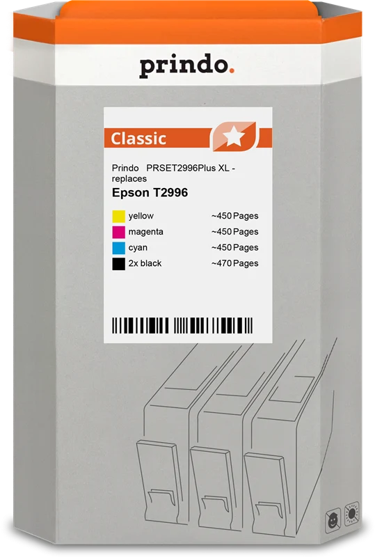 Prindo Classic XL Multipack kompatibel mit Epson 29XL Multipack Schwarz/Cyan/Magenta/Gelb