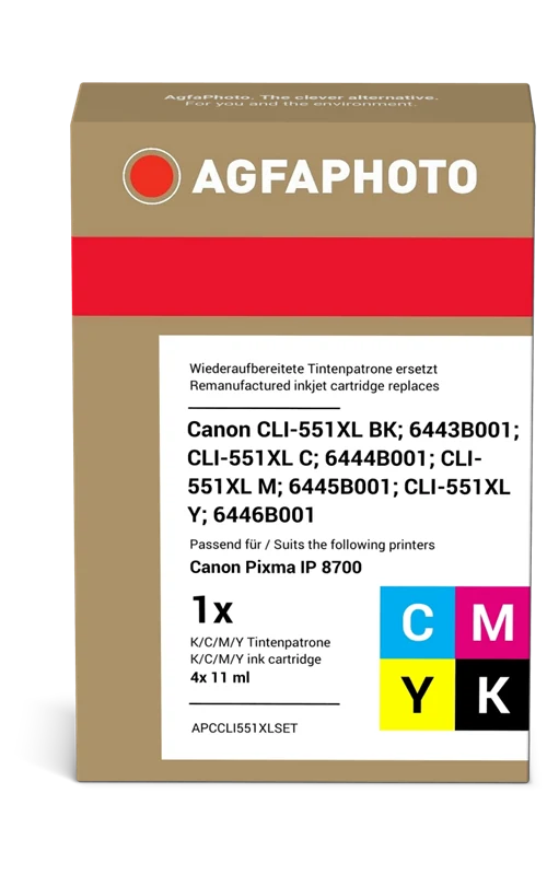 Agfa Photo kompatibel mit Canon CLI-551XL Multipack Schwarz/Cyan/Magenta/Gelb