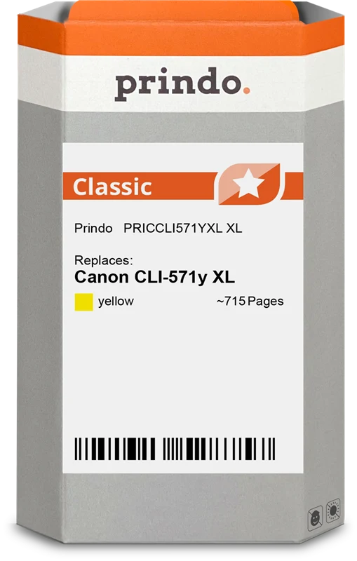 Prindo Classic XL Druckerpatrone kompatibel mit Canon CLI-571y XL Gelb