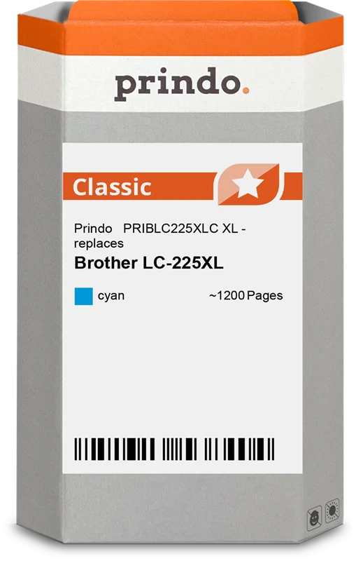 Prindo Classic XL Druckerpatrone kompatibel mit Brother LC225XLC Cyan