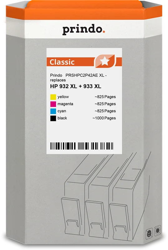 Prindo Classic XL Multipack kompatibel mit HP 932XL+933XL Multipack Schwarz/Cyan/Magenta/Gelb
